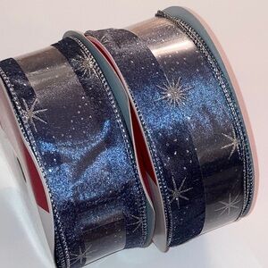 Holiday Celebrate It Sparkling Blue Wired Ribbon with Star Design Bundle of 2